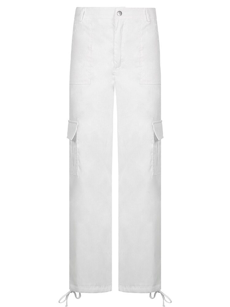 Weekeep Y2k Button Pockets Patchwork Cargo Pants Women Streetwear High Waist Trousers Korean Fashion Casual Pencil Pants Joggers